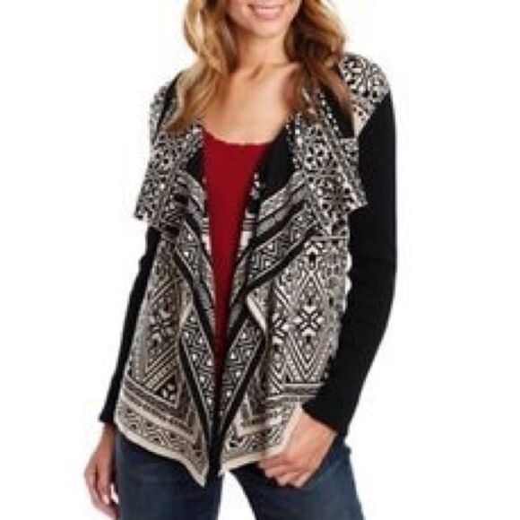 Lucky Brand Waterfall Aztec Cardigan Sweater Open - Picture 1 of 8